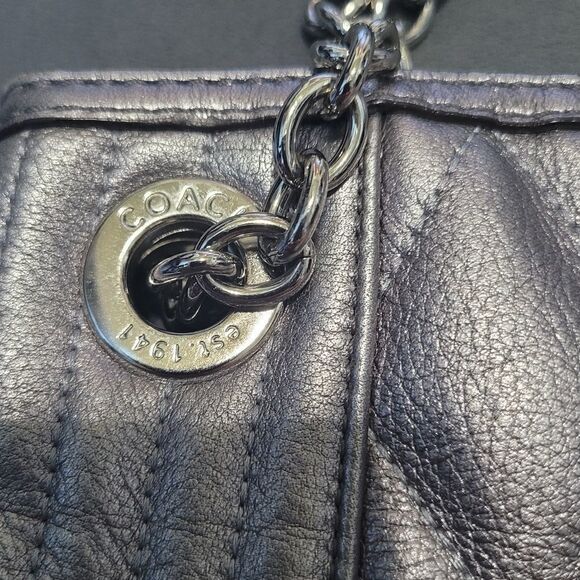 Coach Silver Quilted Poppy Slim Tote With Chain Strap - Picture 3 of 7